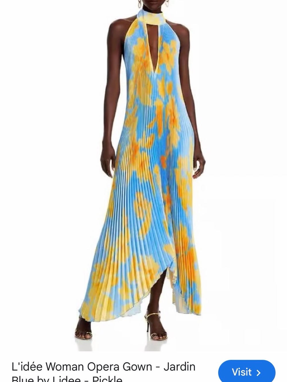 High-Low Halter Maxi Dress in Jardin Blue and Yellow
